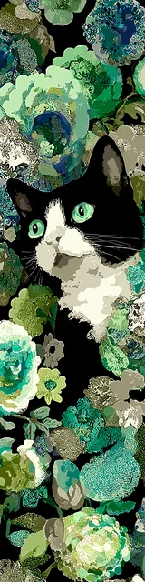 Cat bookmarks illustration of a green white and black cat bookmark